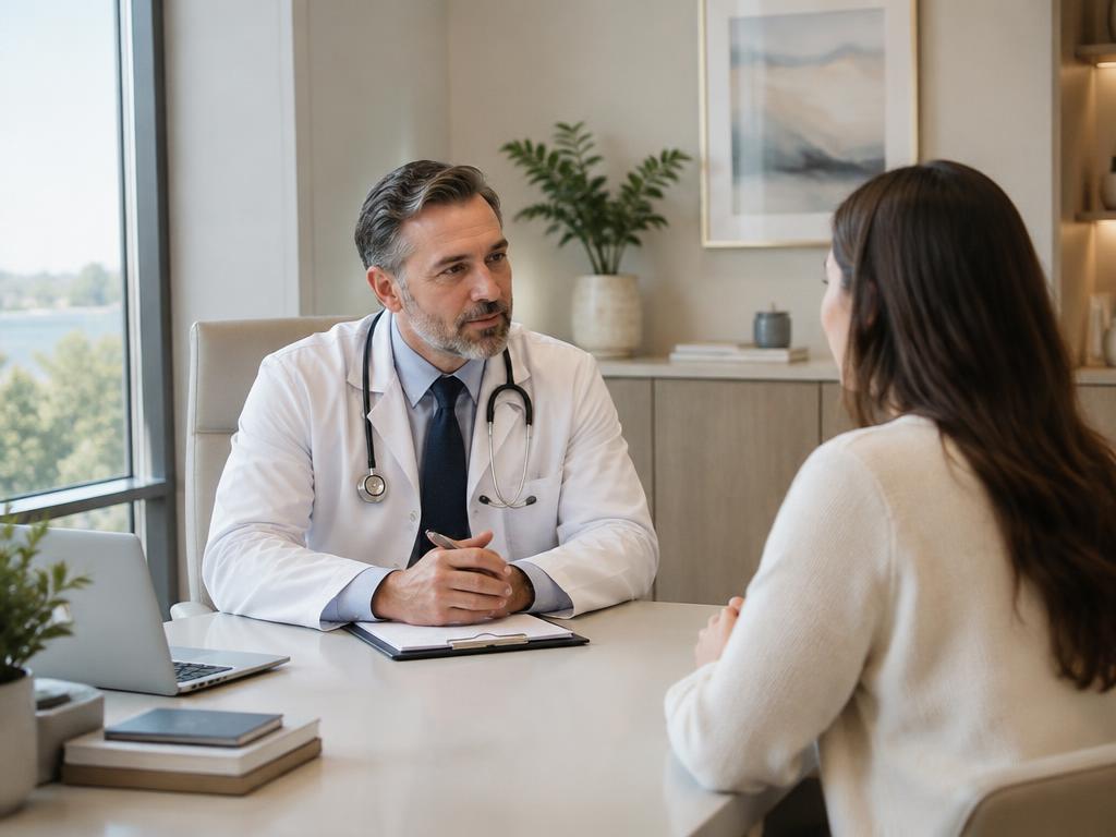 Médico atendendo uma paciente em consultório