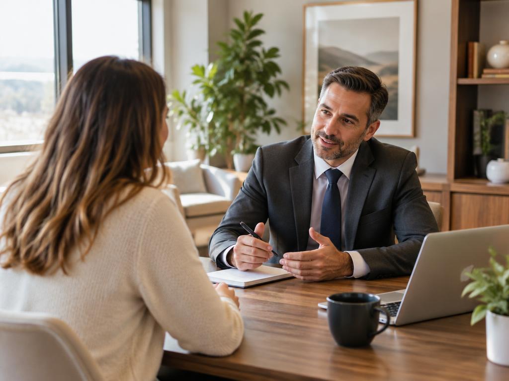 Especialista conversando com uma cliente em escritório